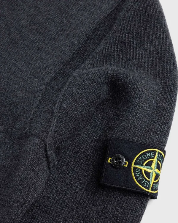 Strik>Stone Island V-Hals Sweater Melange Charcoal