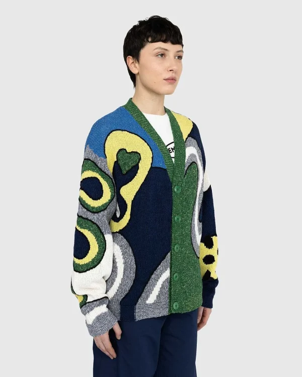 Strik>Kenzo Wavy Stripe Wool Cardigan Midnight Blue