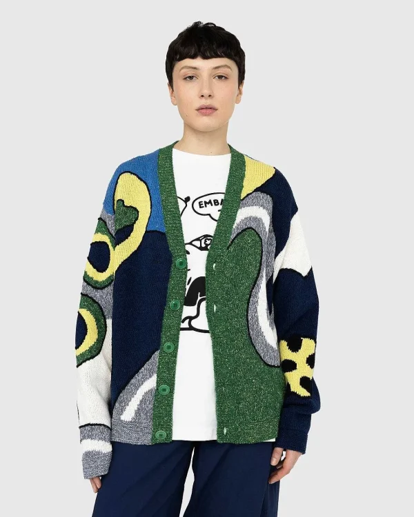 Strik>Kenzo Wavy Stripe Wool Cardigan Midnight Blue