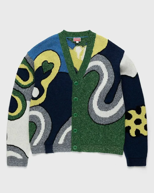 Strik>Kenzo Wavy Stripe Wool Cardigan Midnight Blue